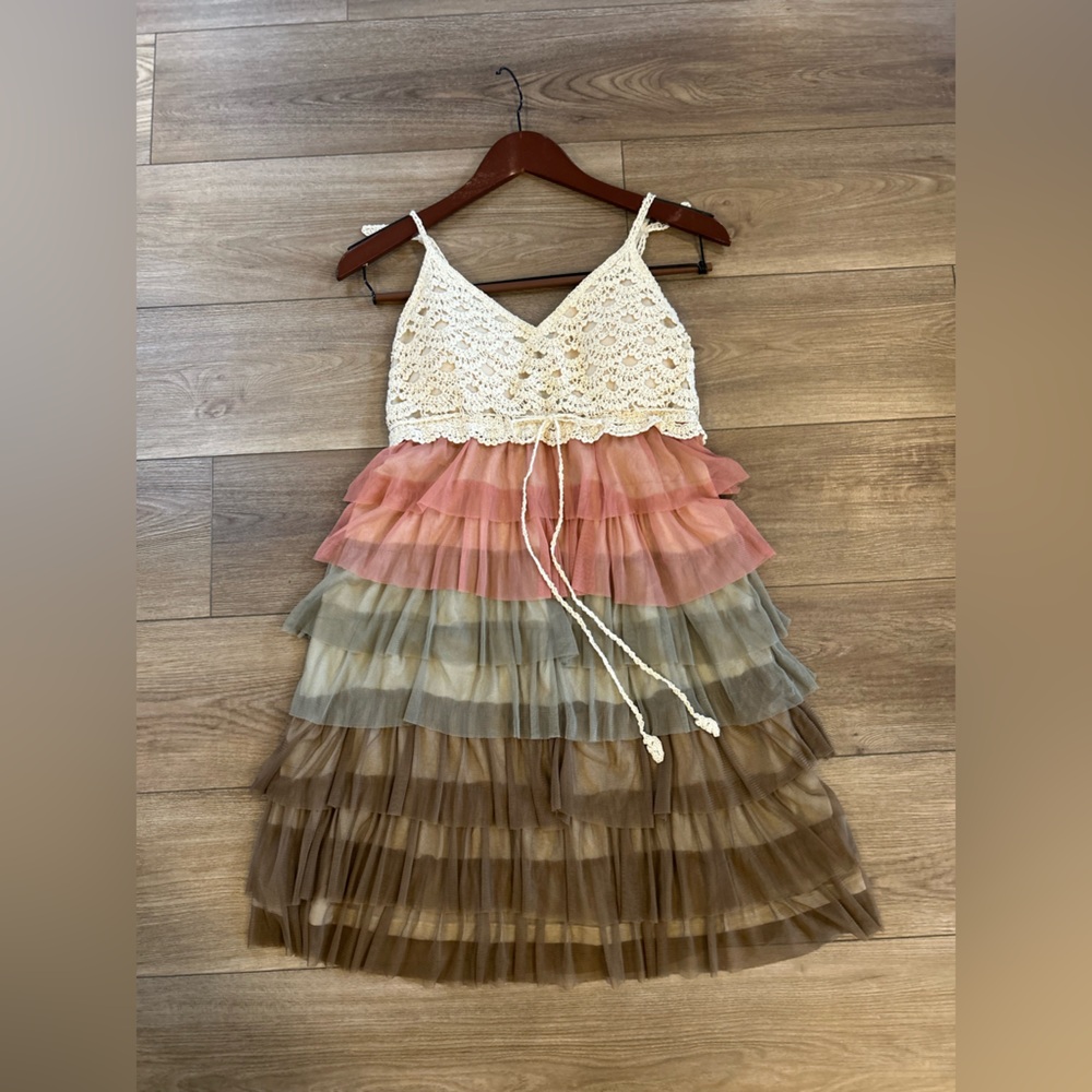 Chesley Tiered Tulle Dress Medium Boho Cottagecore Lace Bodice Romantic